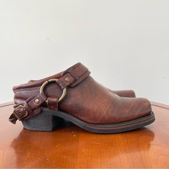 Frye Belted Harness Cowboy Heel Mule Clogs - Picture 5 of 8